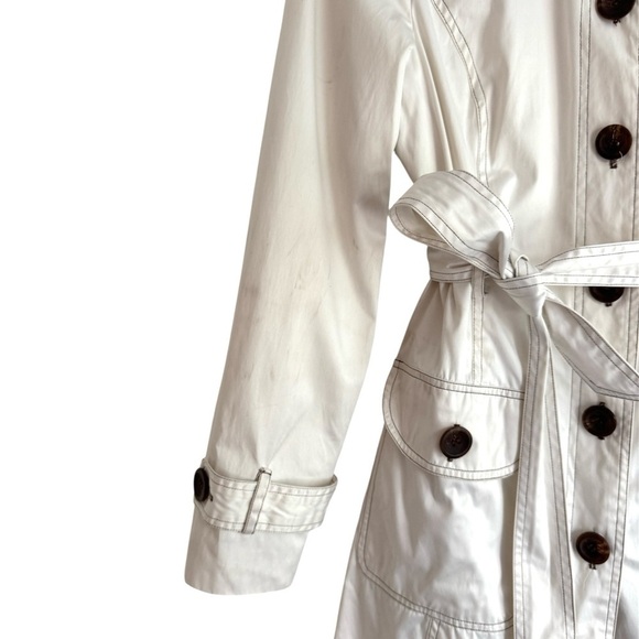 Bebe Vintage White Belted Trench Coat Button Front Cotton Blend Classic Chic XS - Picture 4 of 6